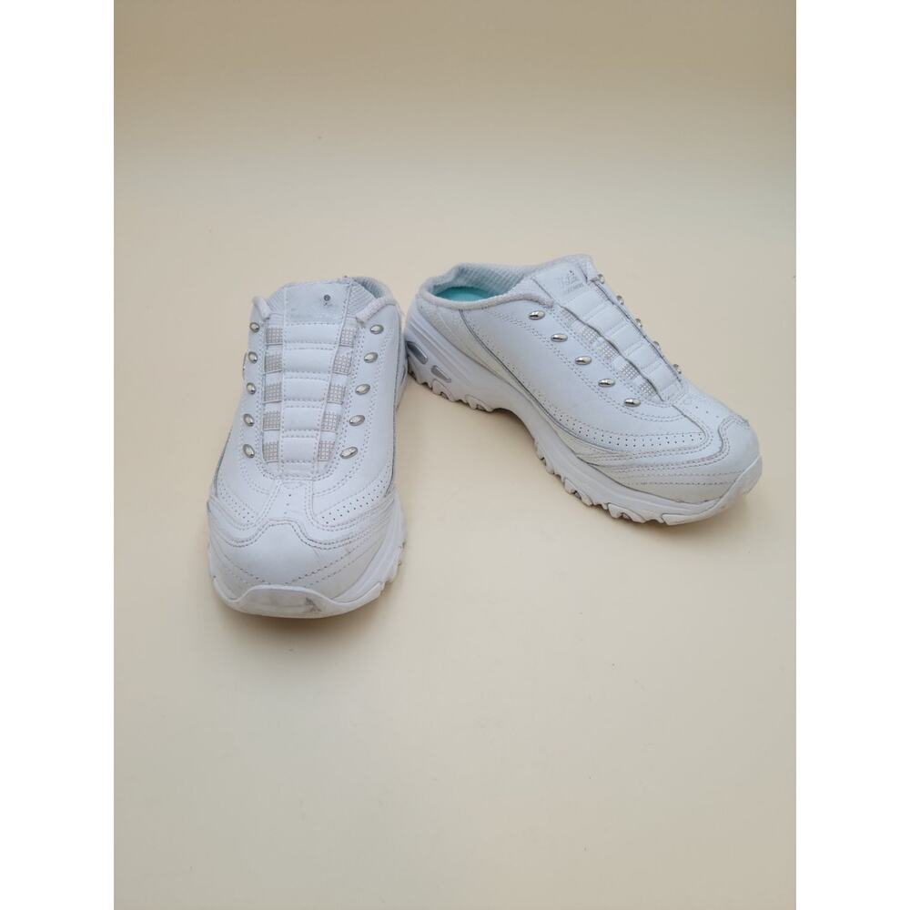 Skechers D'Lites Women's US 6 Wide White Leather Mule Sneaker 11933W Memory Foam